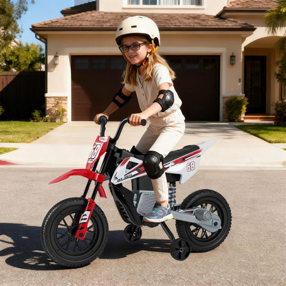 Moto électrique pour enfants 12V, roues d'entraînement détachables, musique, rouge