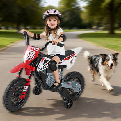 Moto électrique pour enfants 12V, roues d'entraînement détachables, musique, rouge