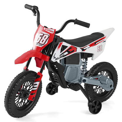 Moto électrique pour enfants 12V, roues d'entraînement détachables, musique, rouge