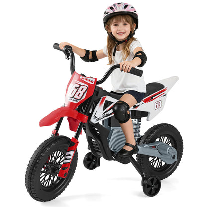 Moto électrique pour enfants 12V, roues d'entraînement détachables, musique, rouge