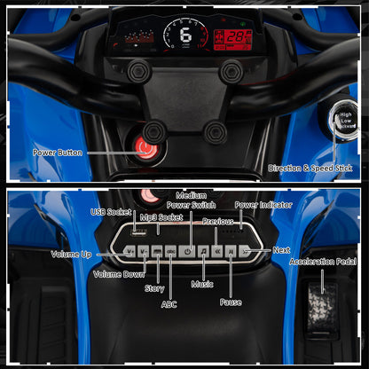Kids Ride On ATV 4 Wheeler, 12V, MP3, Headlights, Blue Powered Ride On Toys at Gallery Canada