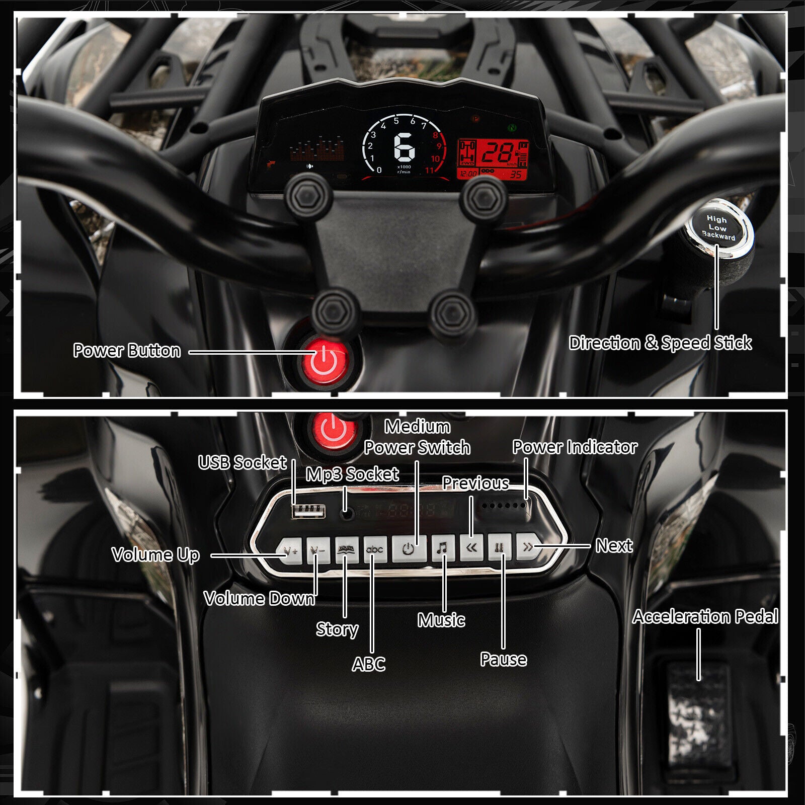 12V Kids Ride On ATV 4 Wheeler, Black Powered Ride On Toys at Gallery Canada