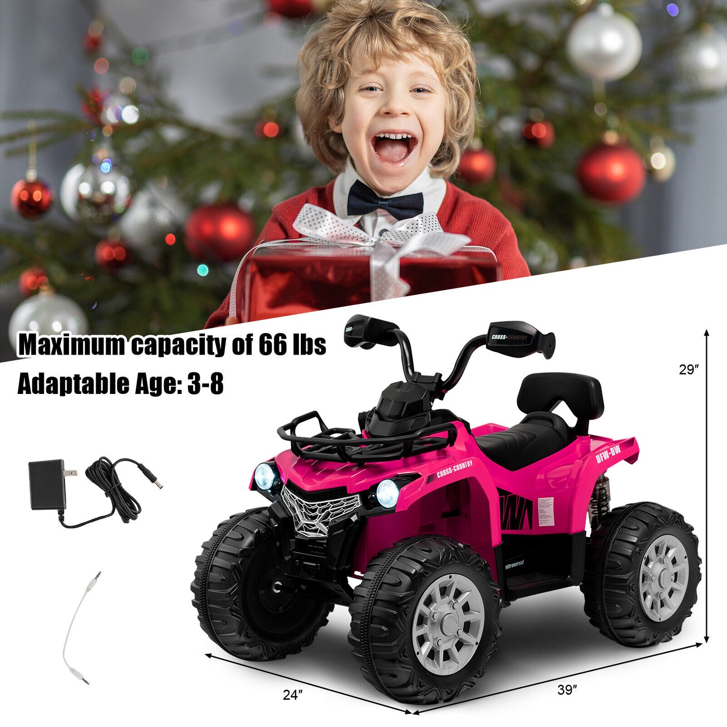 Kids Ride On ATV 4 Wheeler, 12V, Pink Powered Ride On Toys at Gallery Canada