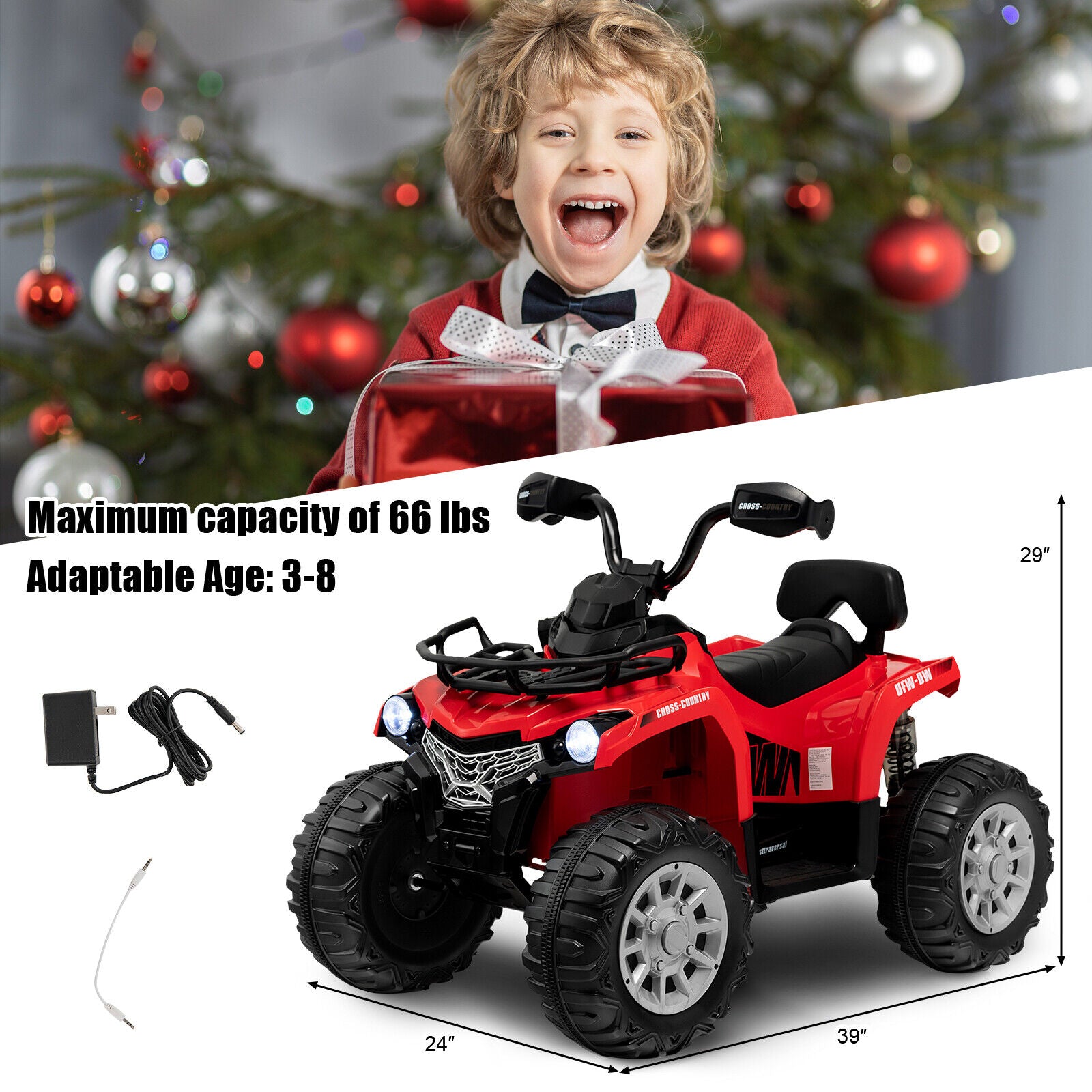 12V Kids Ride On ATV, 4 Wheeler With MP3, Headlights, Red Powered Ride On Toys at Gallery Canada