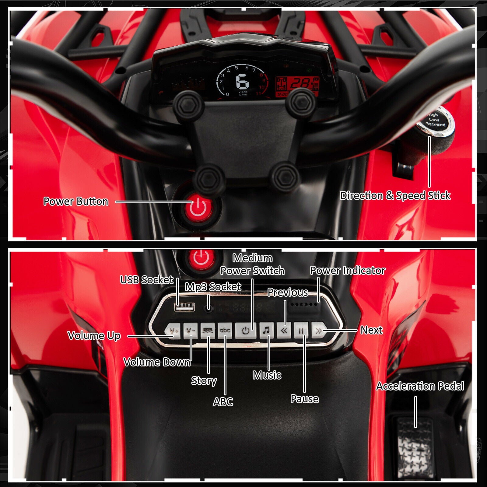 12V Kids Ride On ATV, 4 Wheeler With MP3, Headlights, Red Powered Ride On Toys at Gallery Canada