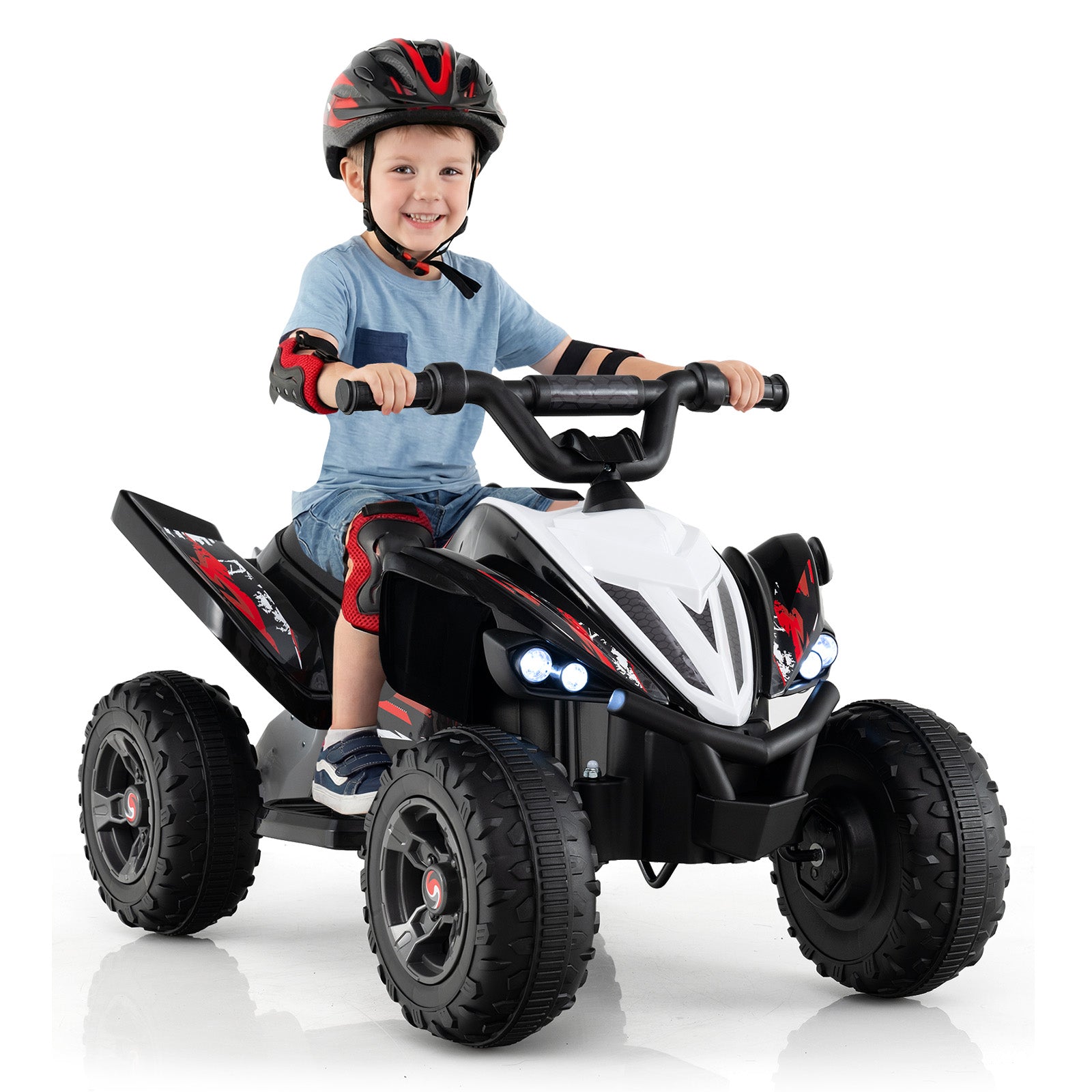 12V Kids Ride On ATV 4-Wheeler Quad, LED Lights, 7 mph, Black Powered Ride On Toys at Gallery Canada