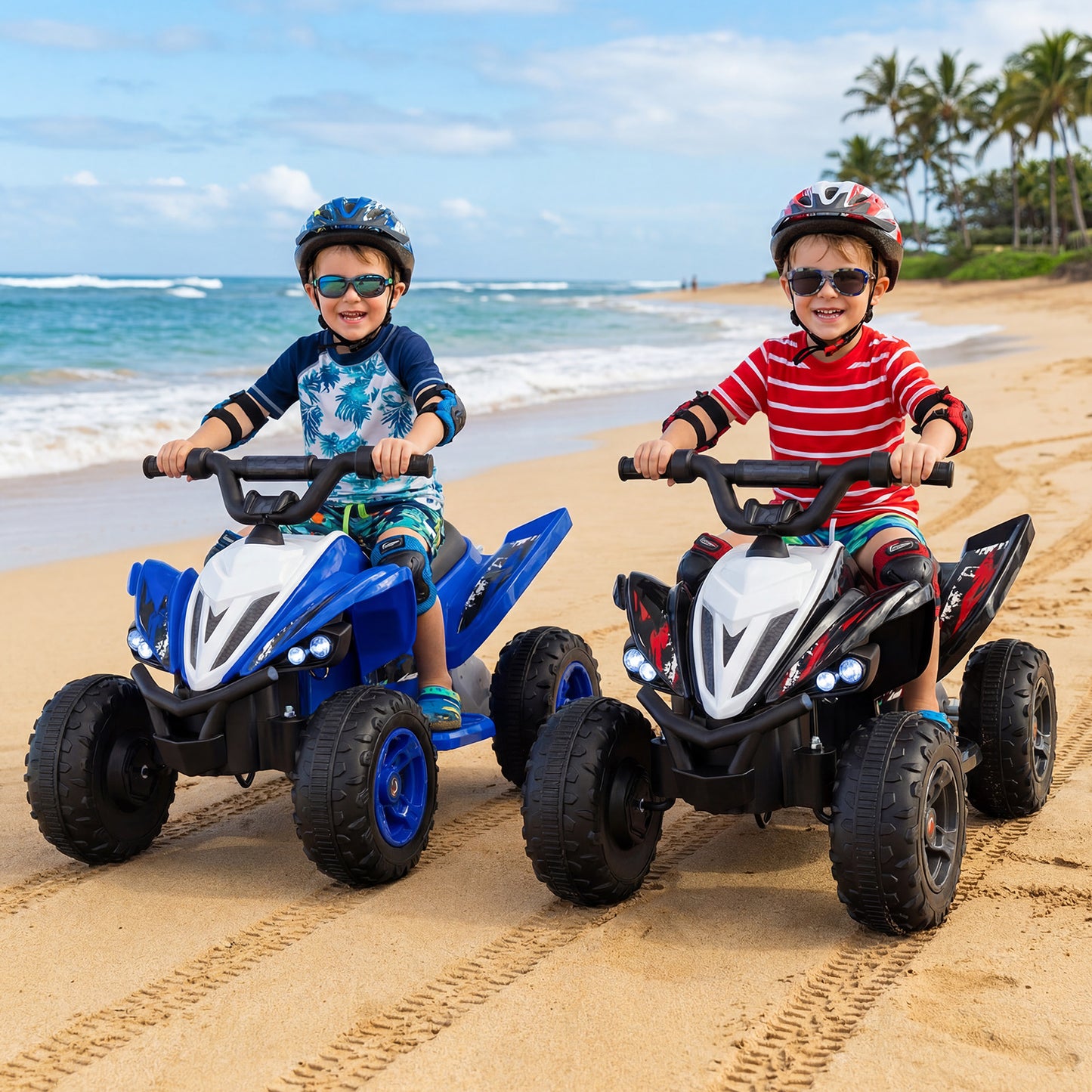 12V Kids Ride On ATV 4-Wheeler Quad, LED Lights, 7 mph, Black Powered Ride On Toys at Gallery Canada