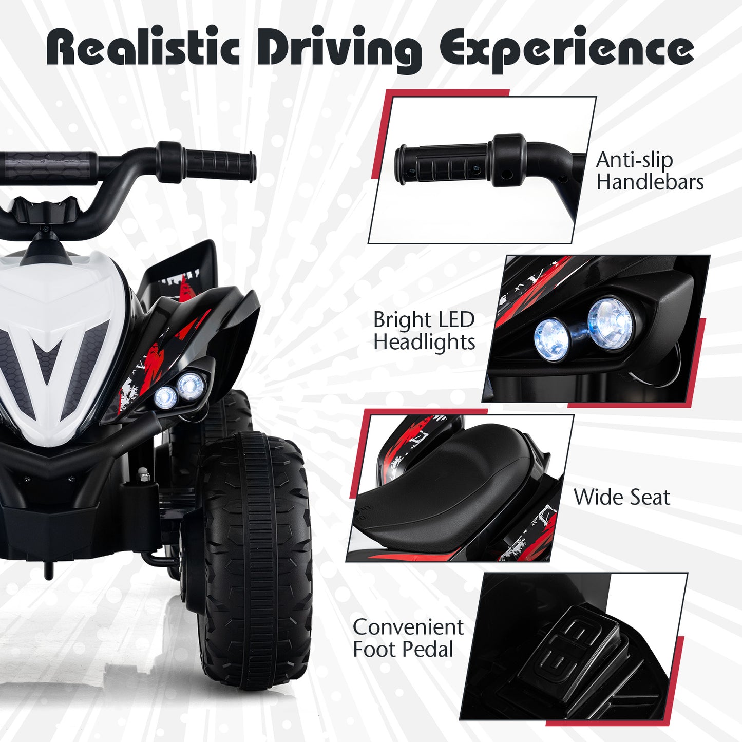 12V Kids Ride On ATV 4-Wheeler Quad, LED Lights, 7 mph, Black Powered Ride On Toys at Gallery Canada