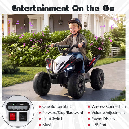 12V Kids Ride On ATV 4-Wheeler Quad, LED Lights, 7 mph, Black Powered Ride On Toys at Gallery Canada