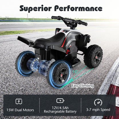 12V Kids Ride On ATV 4-Wheeler Quad, LED Lights, 7 mph, Black Powered Ride On Toys at Gallery Canada