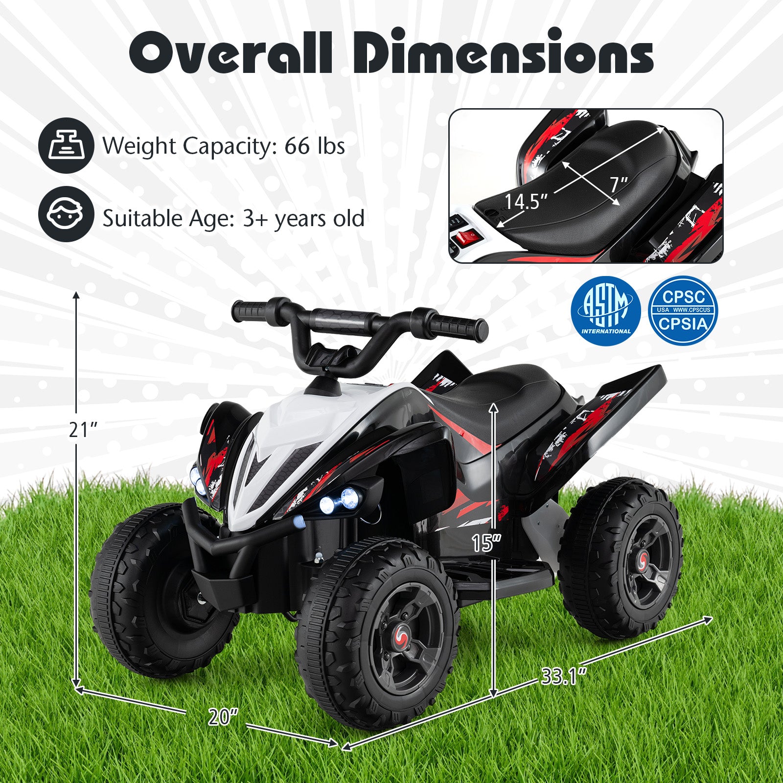 12V Kids Ride On ATV 4-Wheeler Quad, LED Lights, 7 mph, Black Powered Ride On Toys at Gallery Canada