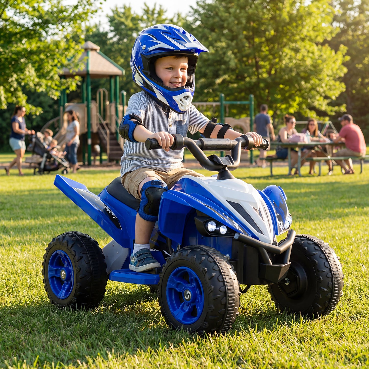 12V Kids Ride On ATV Quad, LED Lights, 7 Mph, Navy Powered Ride On Toys at Gallery Canada