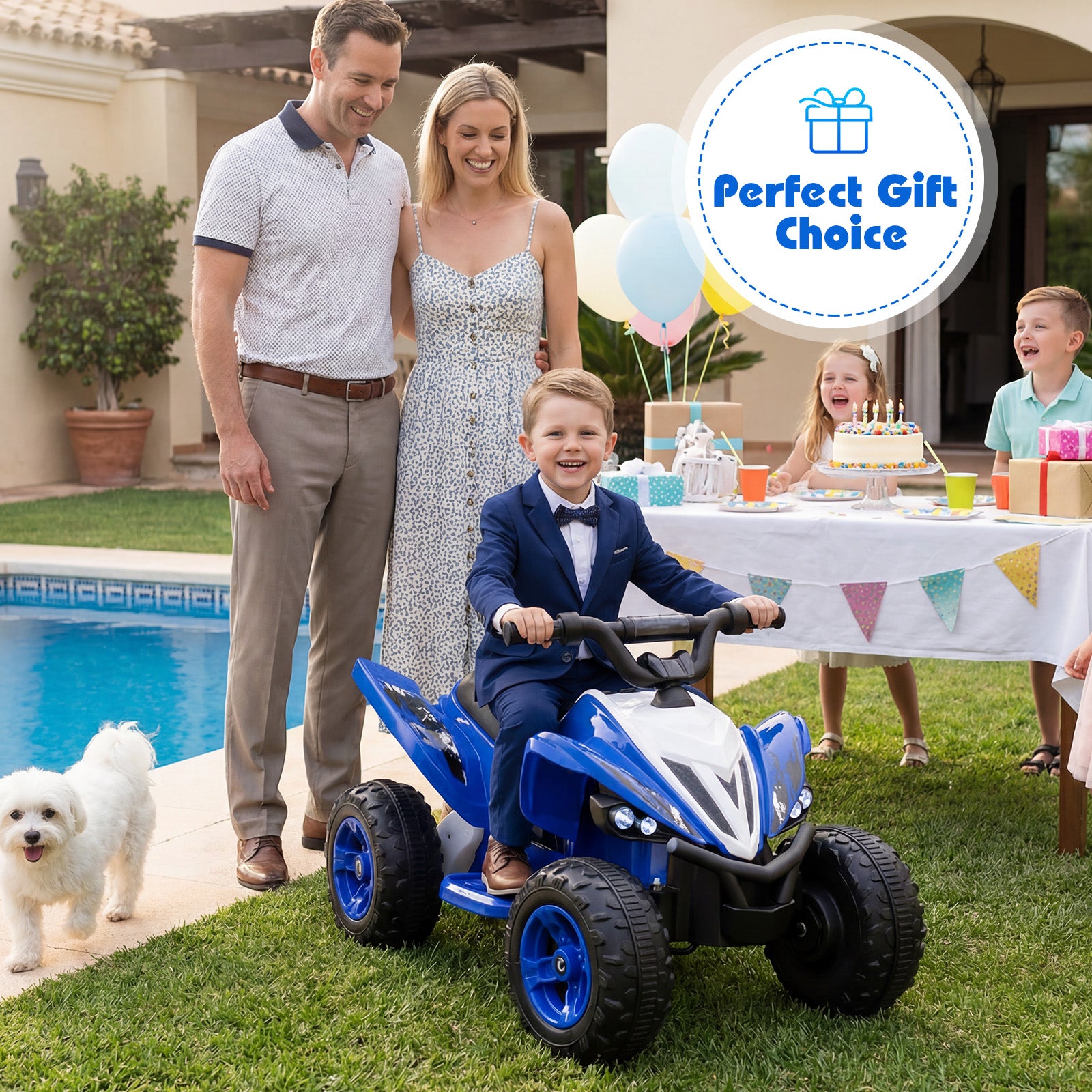 12V Kids Ride On ATV Quad, LED Lights, 7 Mph, Navy Powered Ride On Toys at Gallery Canada