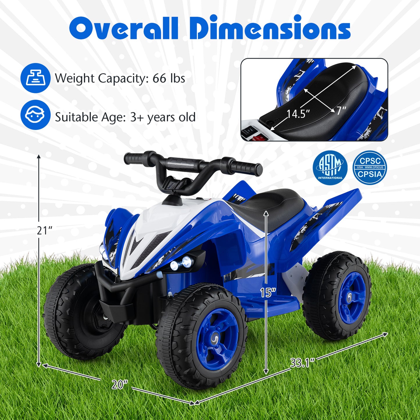 12V Kids Ride On ATV Quad, LED Lights, 7 Mph, Navy Powered Ride On Toys at Gallery Canada