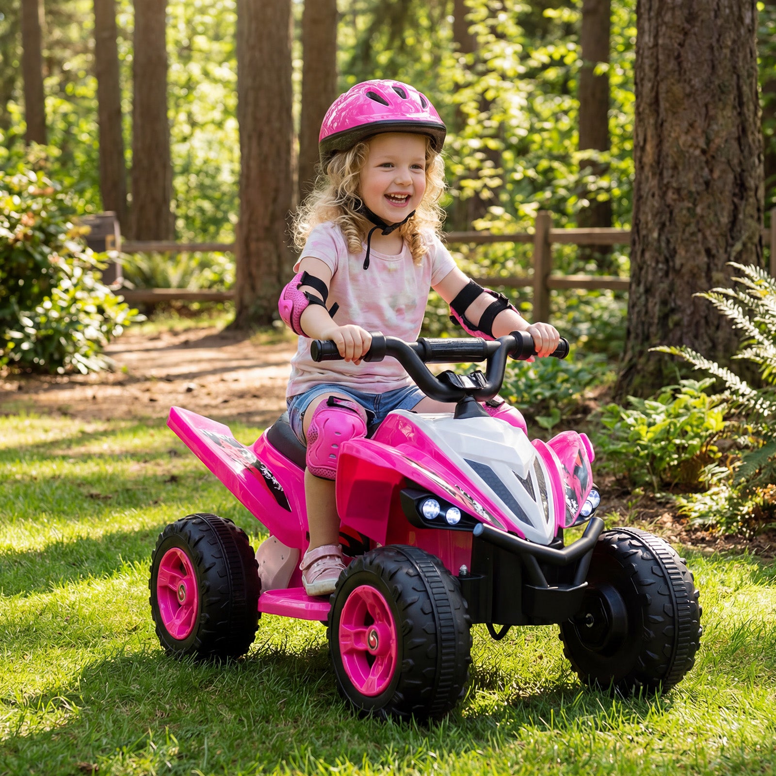 12V Kids Ride On ATV 4-Wheeler Quad with LED Lights and 7 mph Max Speed, Pink Powered Ride On Toys at Gallery Canada