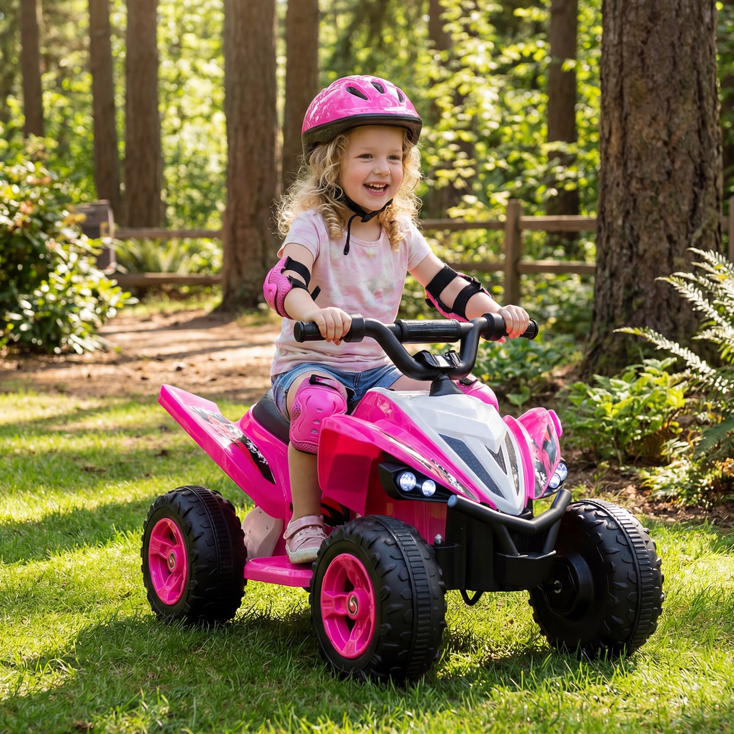 12V Kids Ride On ATV 4-Wheeler Quad with LED Lights and 7 mph Max Speed, Pink Powered Ride On Toys at Gallery Canada