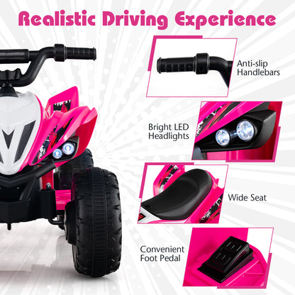 12V Kids Ride On ATV 4-Wheeler Quad with LED Lights and 7 mph Max Speed, Pink Powered Ride On Toys at Gallery Canada