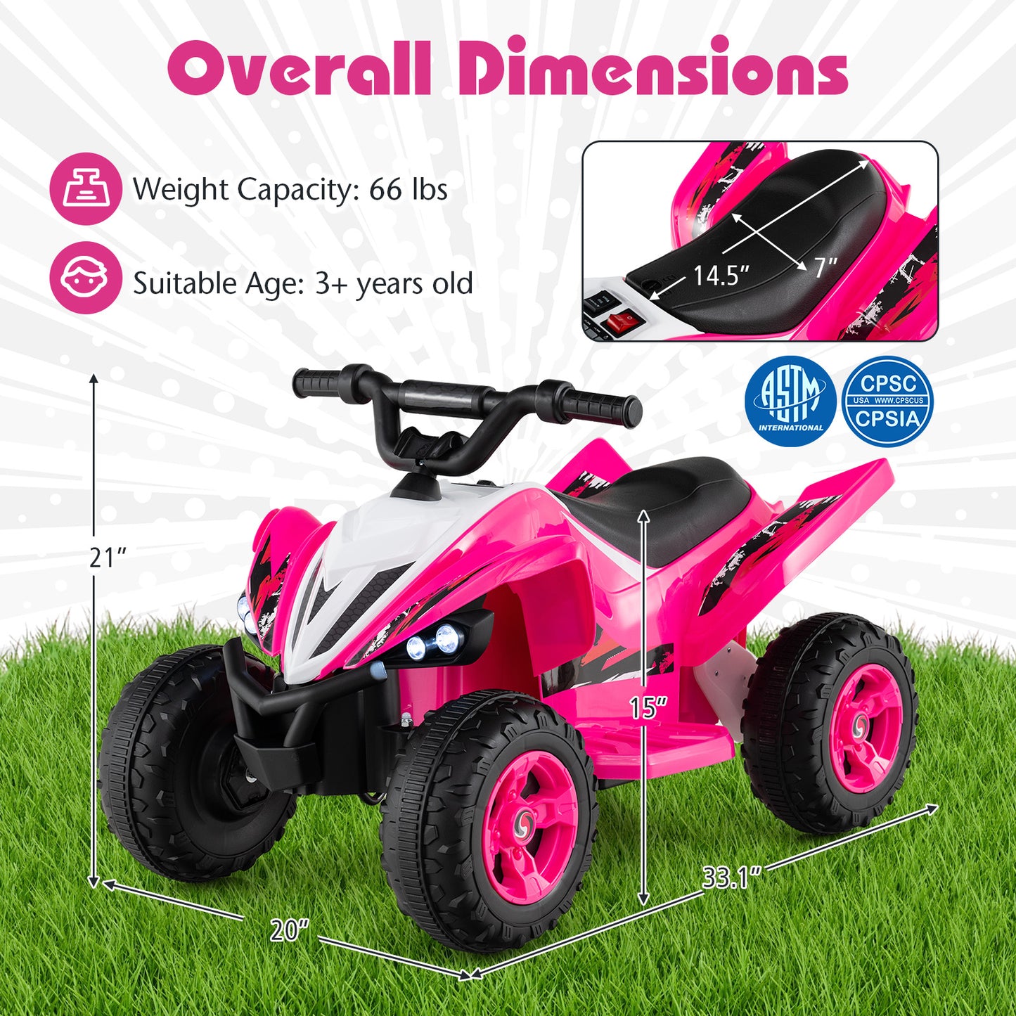 12V Kids Ride On ATV 4-Wheeler Quad with LED Lights and 7 mph Max Speed, Pink Powered Ride On Toys at Gallery Canada