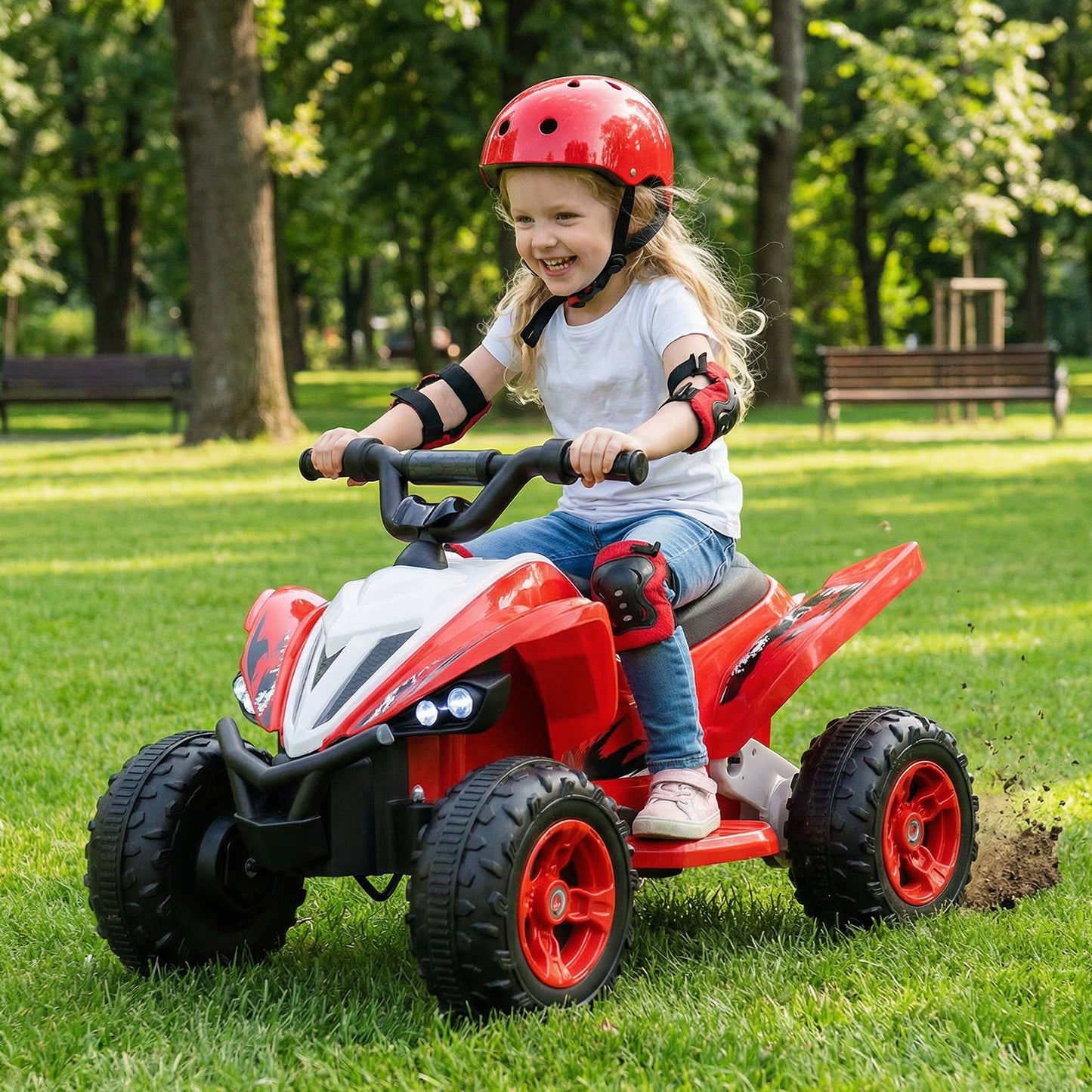 12V Kids Ride On ATV 4-Wheeler Quad with LED Lights and 7 mph Max Speed, Red Powered Ride On Toys at Gallery Canada
