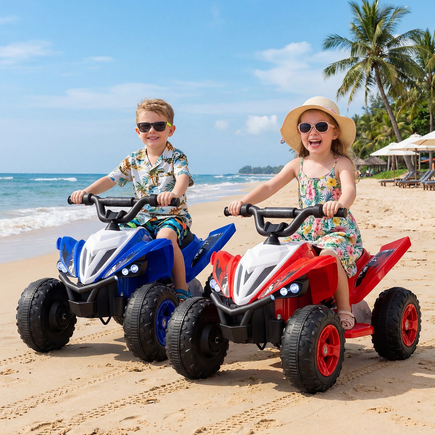 12V Kids Ride On ATV 4-Wheeler Quad with LED Lights and 7 mph Max Speed, Red Powered Ride On Toys at Gallery Canada