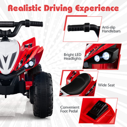12V Kids Ride On ATV 4-Wheeler Quad with LED Lights and 7 mph Max Speed, Red Powered Ride On Toys at Gallery Canada