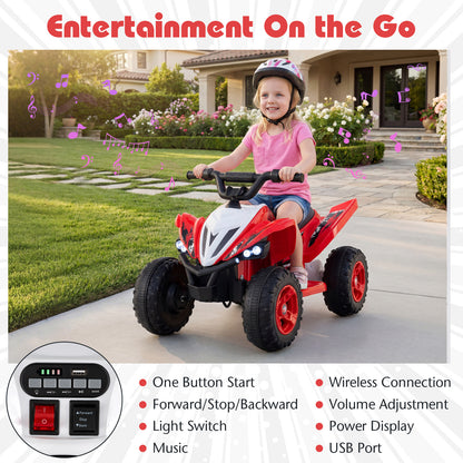 12V Kids Ride On ATV 4-Wheeler Quad with LED Lights and 7 mph Max Speed, Red Powered Ride On Toys at Gallery Canada