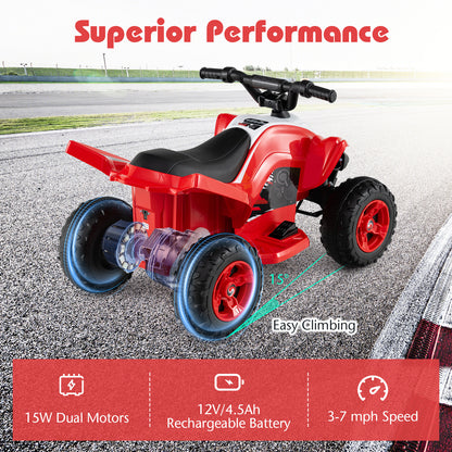 12V Kids Ride On ATV 4-Wheeler Quad with LED Lights and 7 mph Max Speed, Red Powered Ride On Toys at Gallery Canada