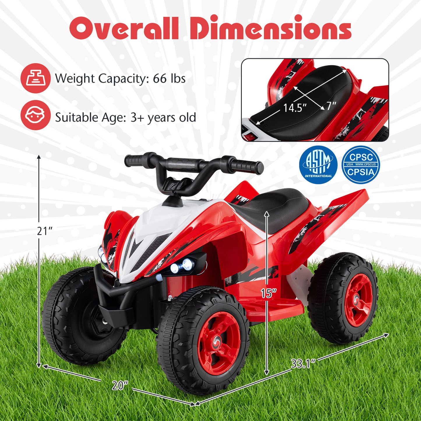 12V Kids Ride On ATV 4-Wheeler Quad with LED Lights and 7 mph Max Speed, Red Powered Ride On Toys at Gallery Canada