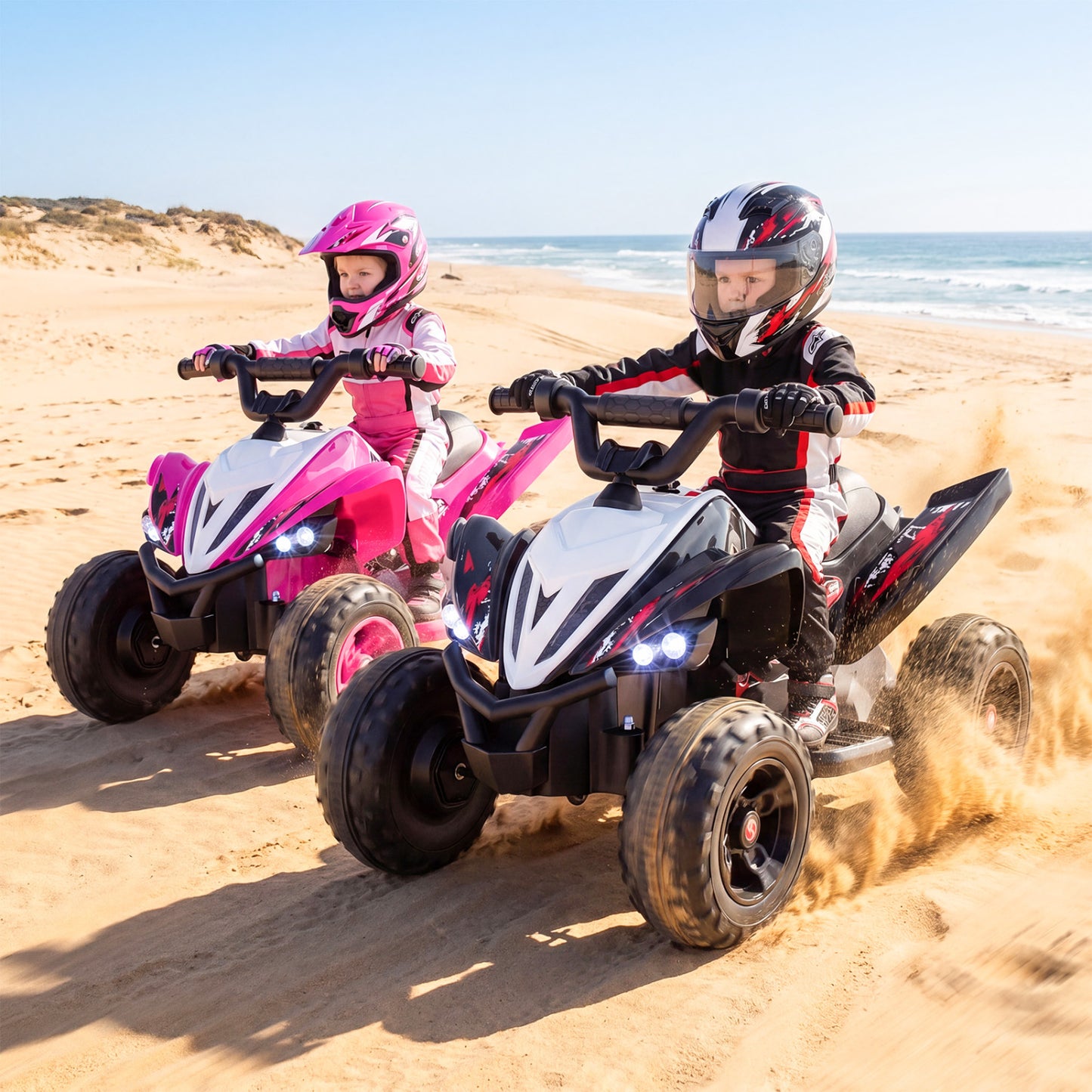 12V Kids Ride On ATV 4-Wheeler Quad, LED Lights, 7 mph, Black Powered Ride On Toys at Gallery Canada