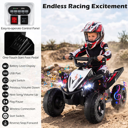 12V Kids Ride On ATV 4-Wheeler Quad, LED Lights, 7 mph, Black Powered Ride On Toys at Gallery Canada