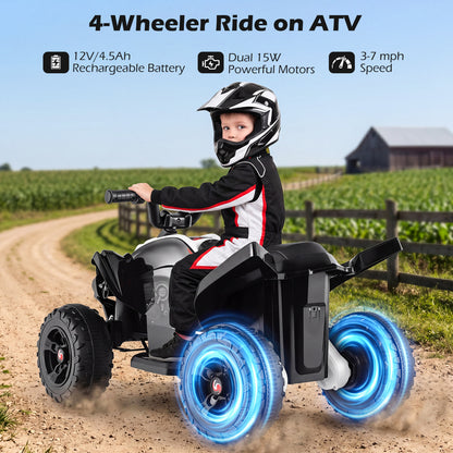 12V Kids Ride On ATV 4-Wheeler Quad, LED Lights, 7 mph, Black Powered Ride On Toys at Gallery Canada