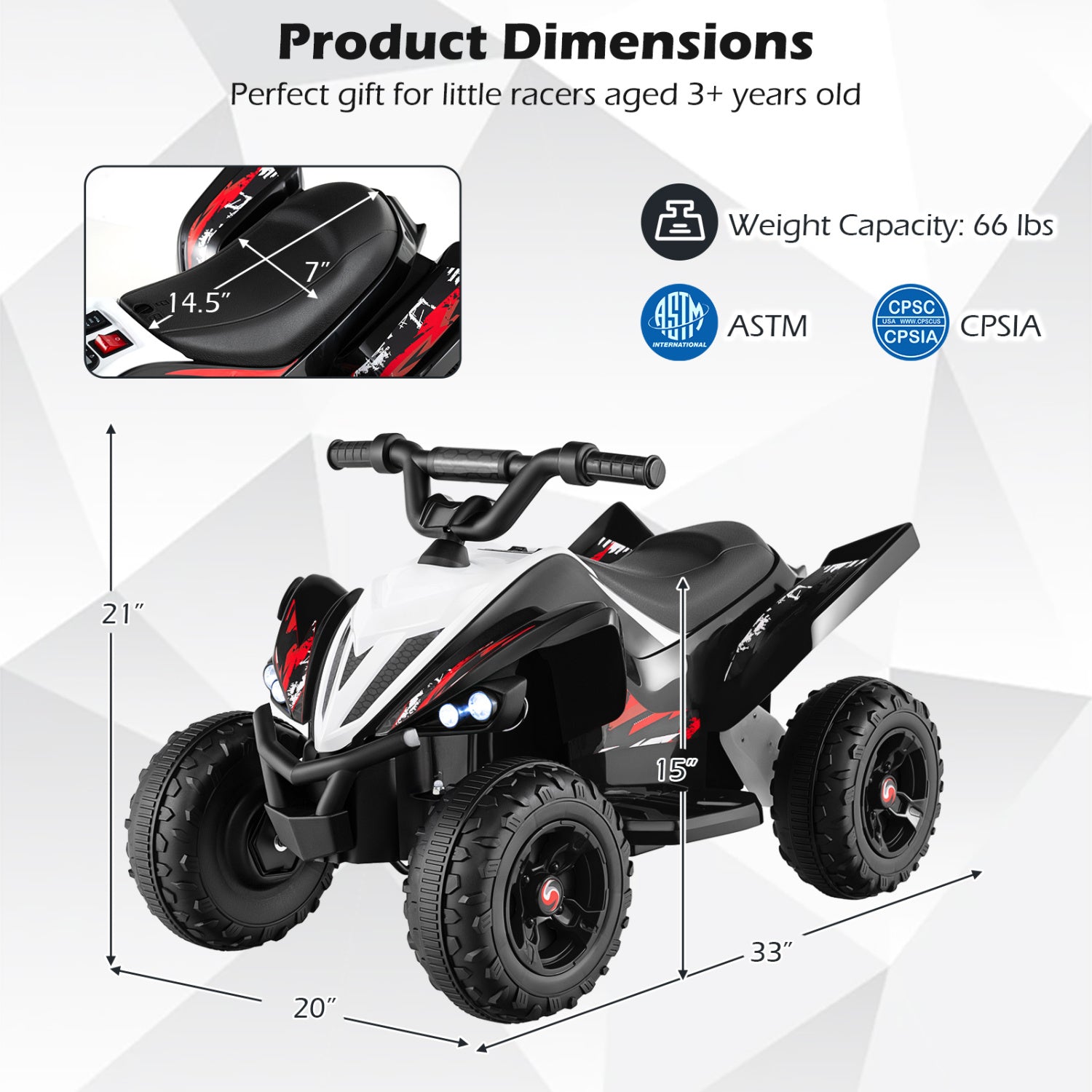 12V Kids Ride On ATV 4-Wheeler Quad, LED Lights, 7 mph, Black Powered Ride On Toys at Gallery Canada