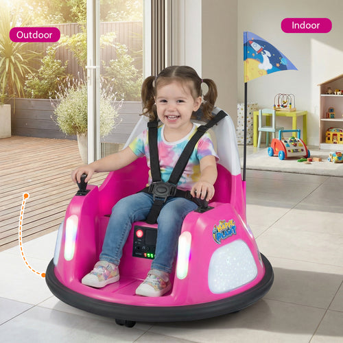 12V Kids Ride On Bumper Car with Remote Control and Flashing Lights, Pink