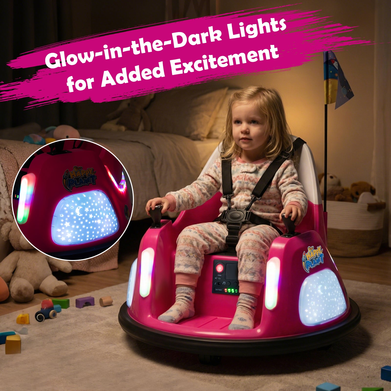 12V Kids Ride On Bumper Car with Remote Control and Flashing Lights, Pink Powered Ride On Toys at Gallery Canada