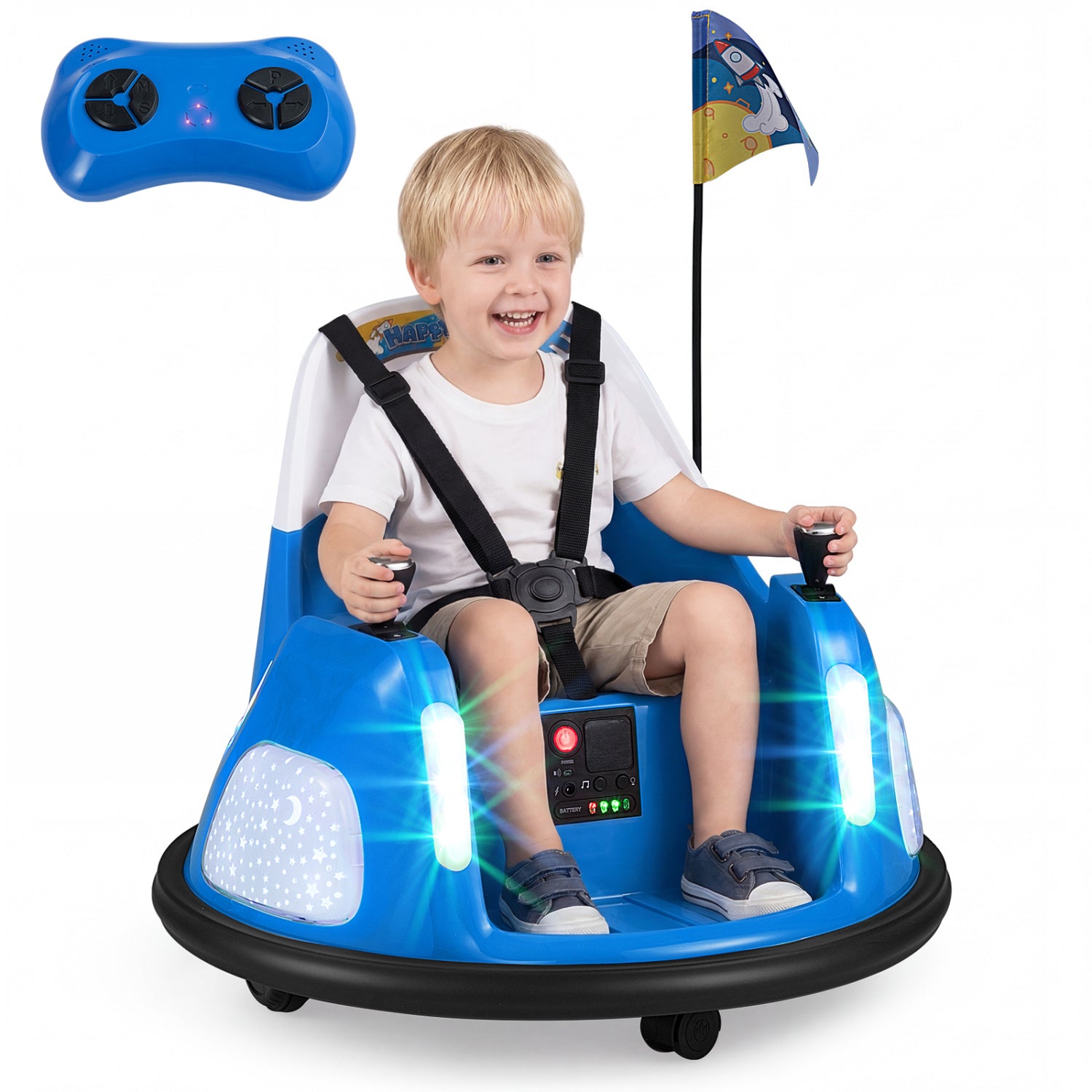 12V Kids Ride On Bumper Car with Remote Control and Flashing Lights, Blue Powered Ride On Toys at Gallery Canada