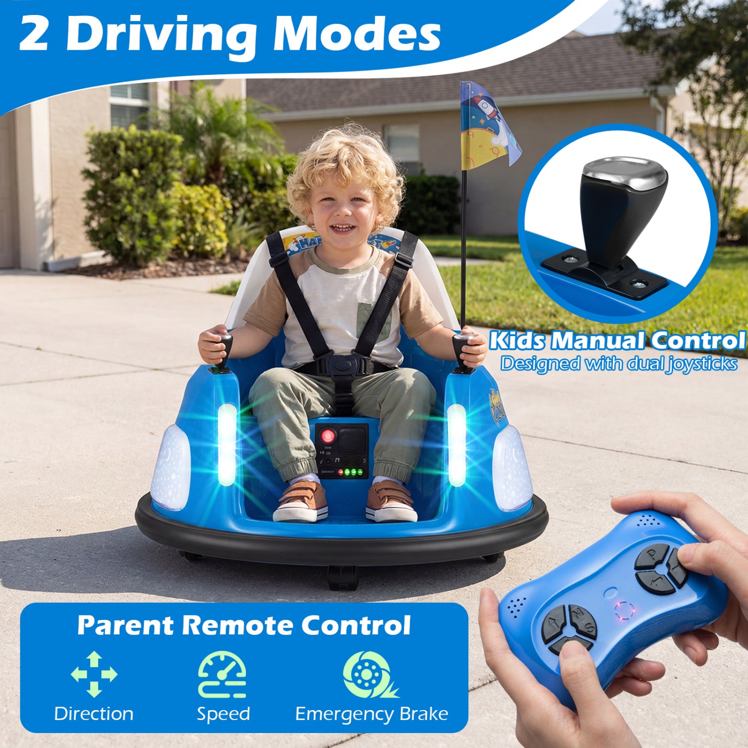 12V Kids Ride On Bumper Car with Remote Control and Flashing Lights, Blue Powered Ride On Toys at Gallery Canada
