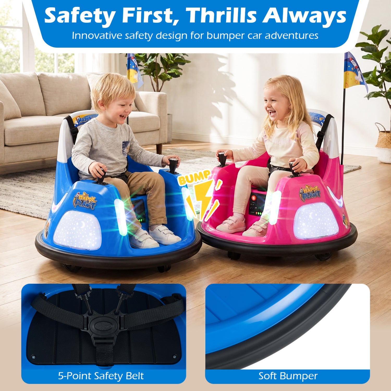 12V Kids Ride On Bumper Car with Remote Control and Flashing Lights, Blue Powered Ride On Toys at Gallery Canada