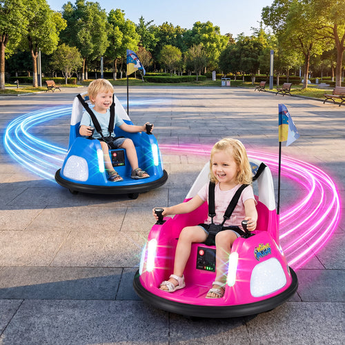 12V Kids Ride On Bumper Car with Remote Control and Flashing Lights, Pink