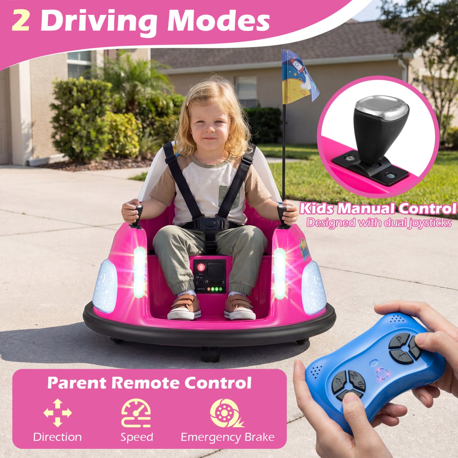 12V Kids Ride On Bumper Car with Remote Control and Flashing Lights, Pink Powered Ride On Toys at Gallery Canada