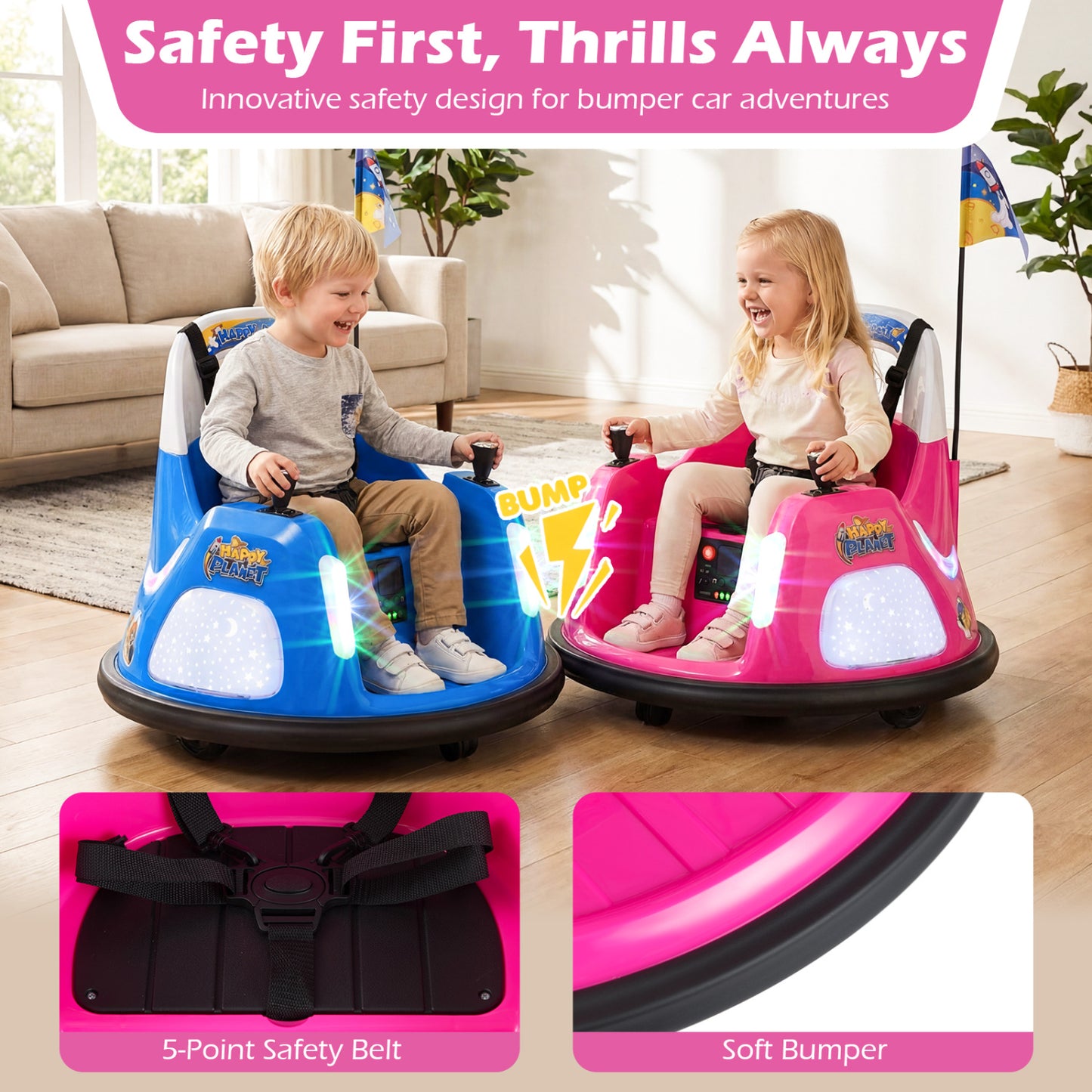 12V Kids Ride On Bumper Car with Remote Control and Flashing Lights, Pink Powered Ride On Toys at Gallery Canada