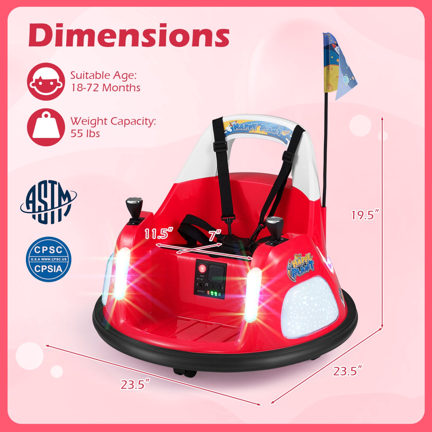 12V Kids Ride On Bumper Car with Remote Control and Flashing Lights, Red Powered Ride On Toys at Gallery Canada