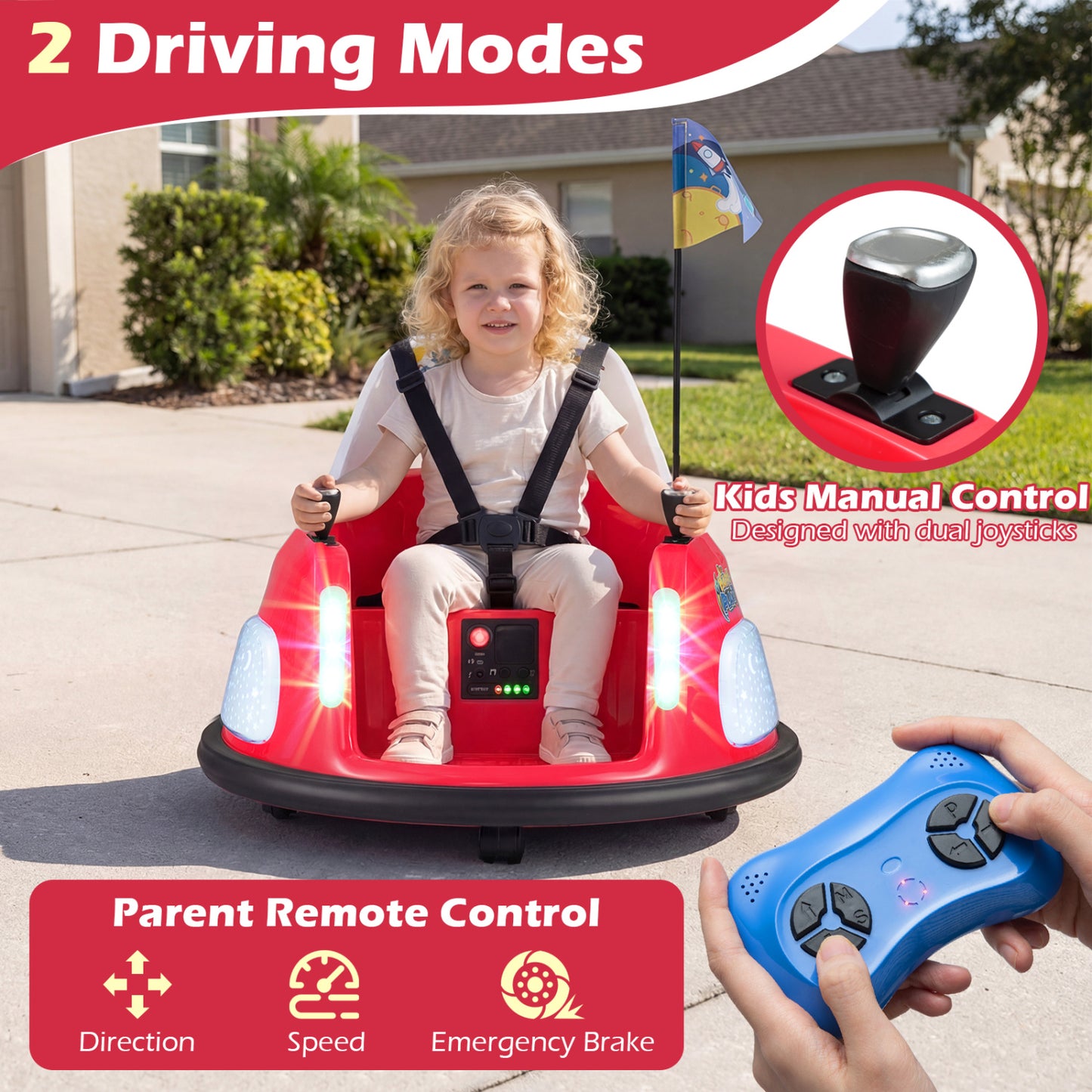 12V Kids Ride On Bumper Car with Remote Control and Flashing Lights, Red Powered Ride On Toys at Gallery Canada