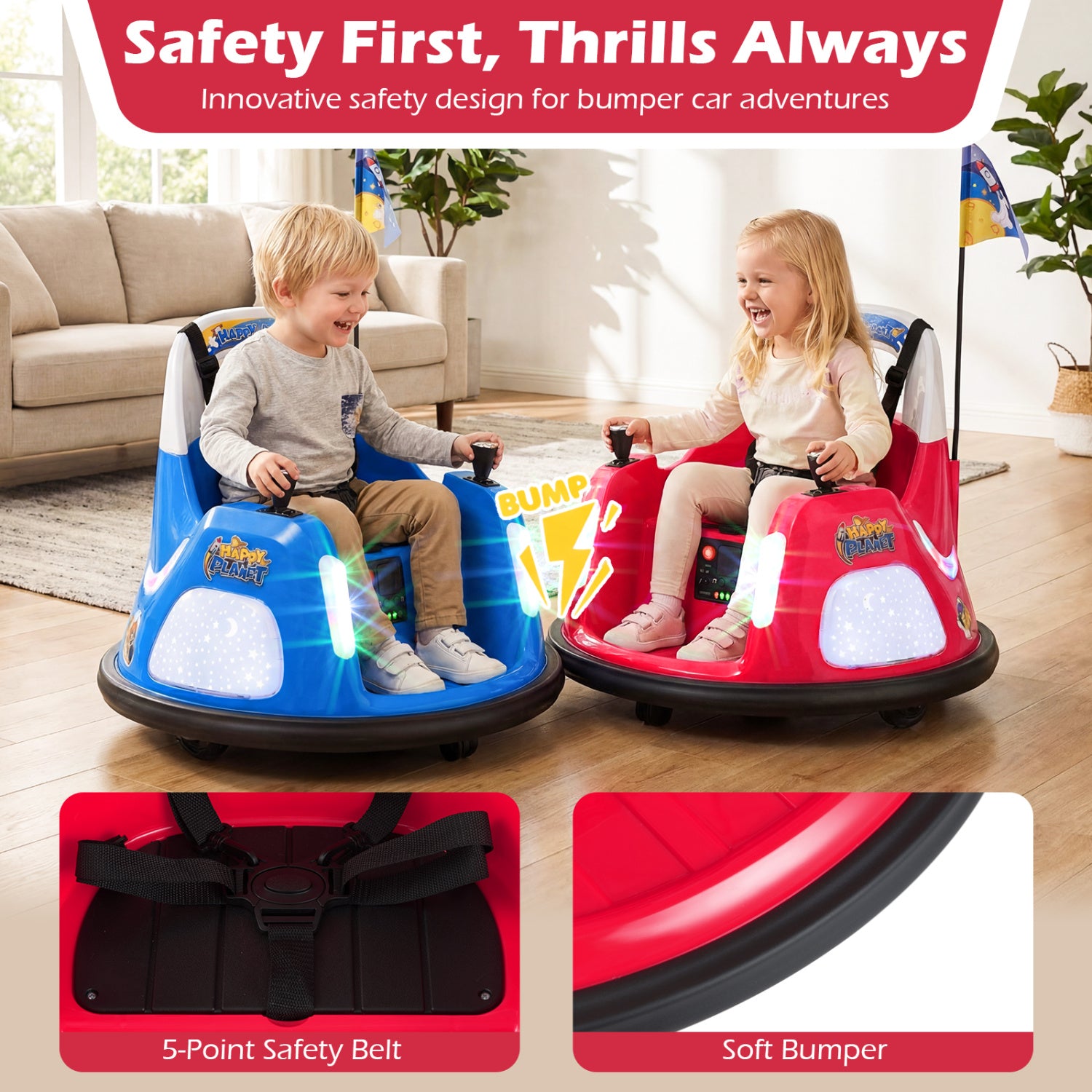 12V Kids Ride On Bumper Car with Remote Control and Flashing Lights, Red Powered Ride On Toys at Gallery Canada