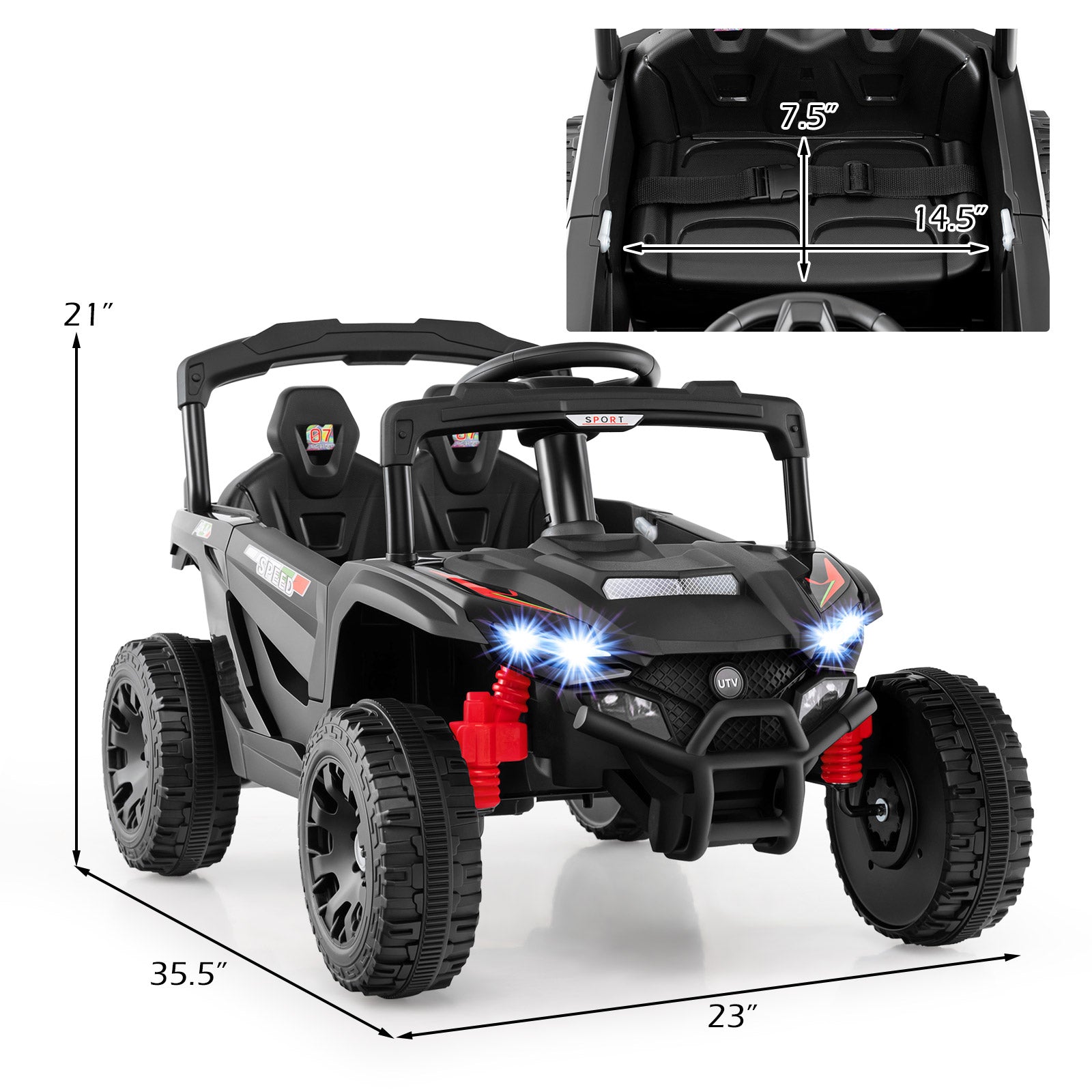 12V Kids Ride On Car UTV Electric Vehicle with LED Lights Music and Horn, Black Powered Ride On Toys at Gallery Canada