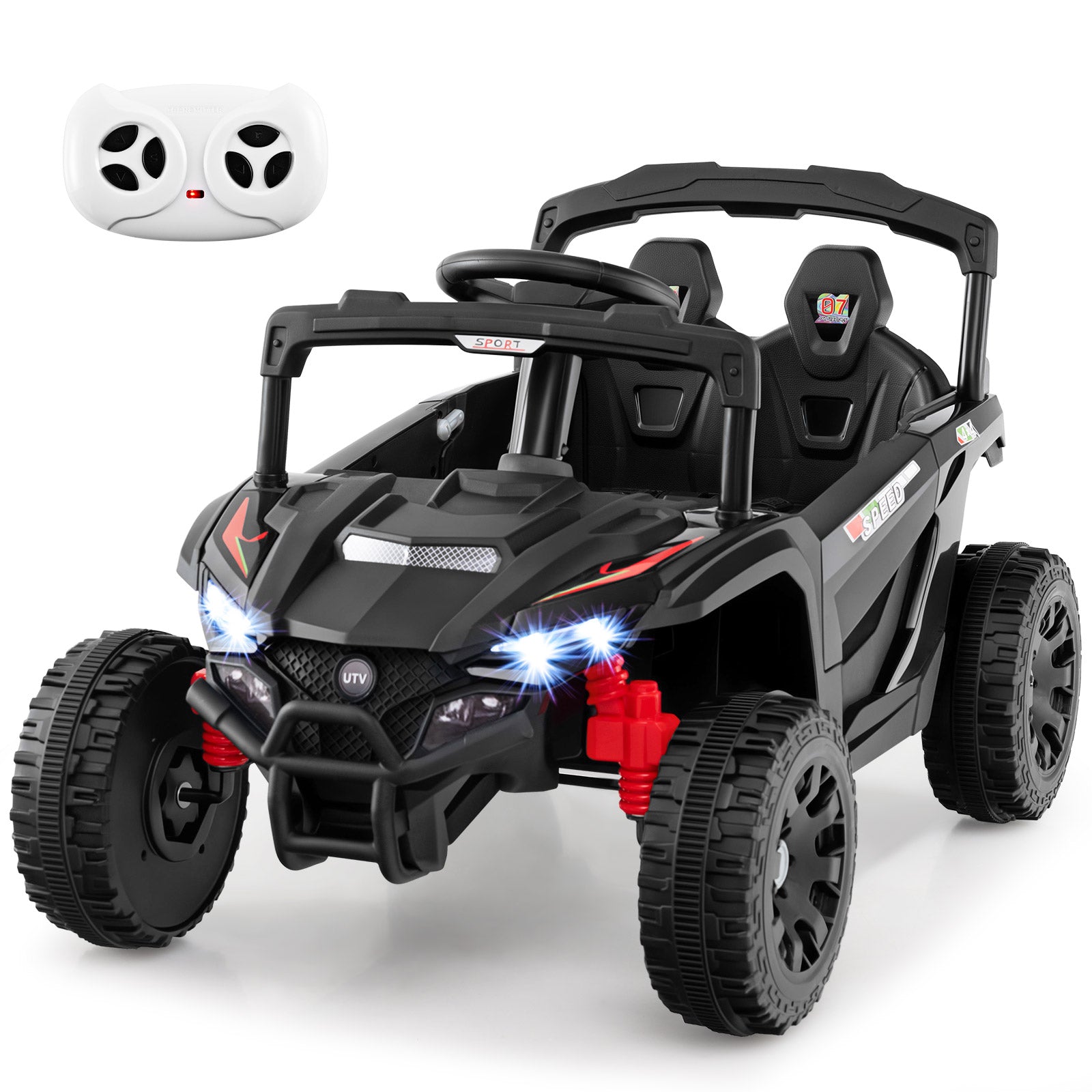 12V Kids Ride On Car UTV Electric Vehicle with LED Lights Music and Horn, Black Powered Ride On Toys at Gallery Canada