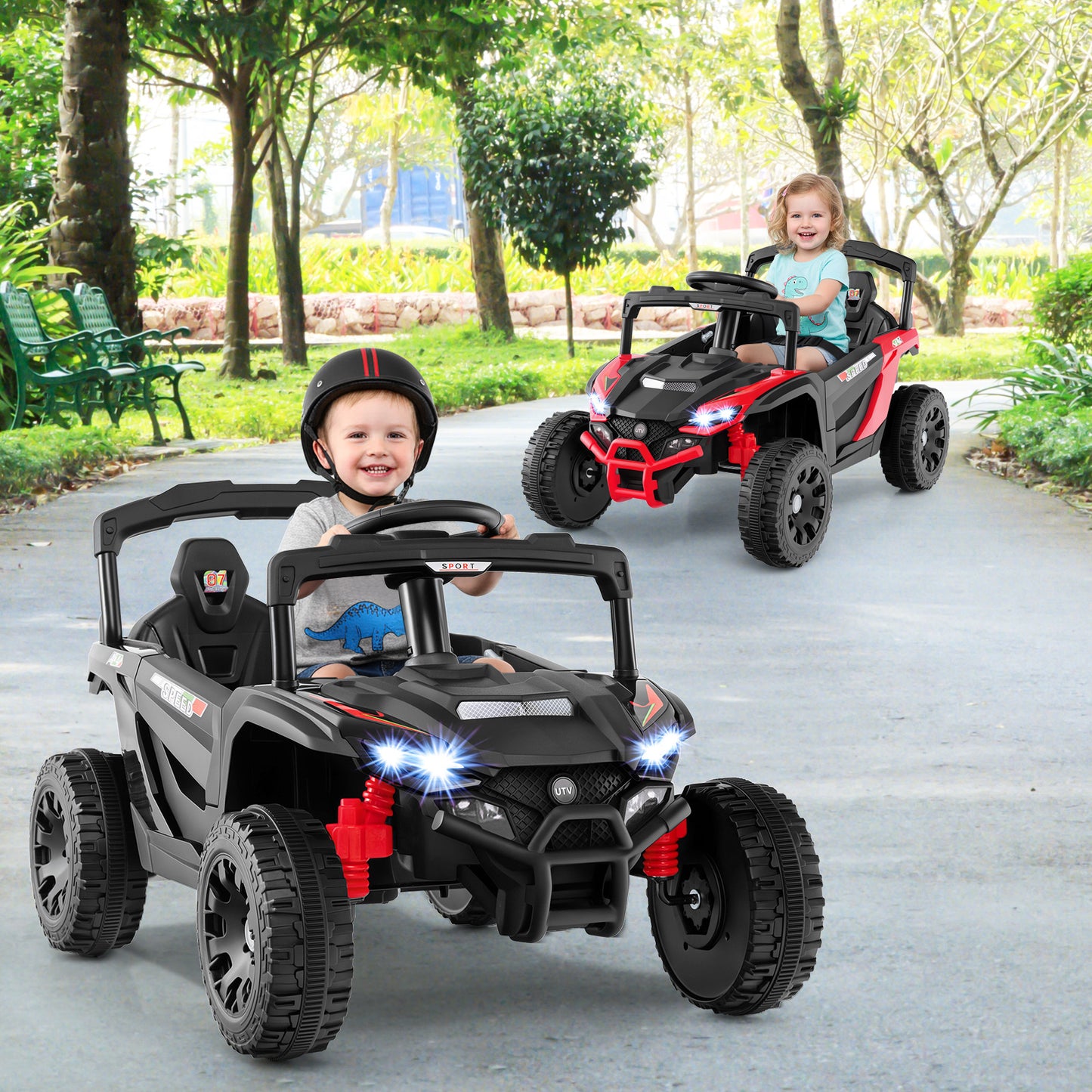 12V Kids Ride On Car UTV Electric Vehicle with LED Lights Music and Horn, Black Powered Ride On Toys at Gallery Canada