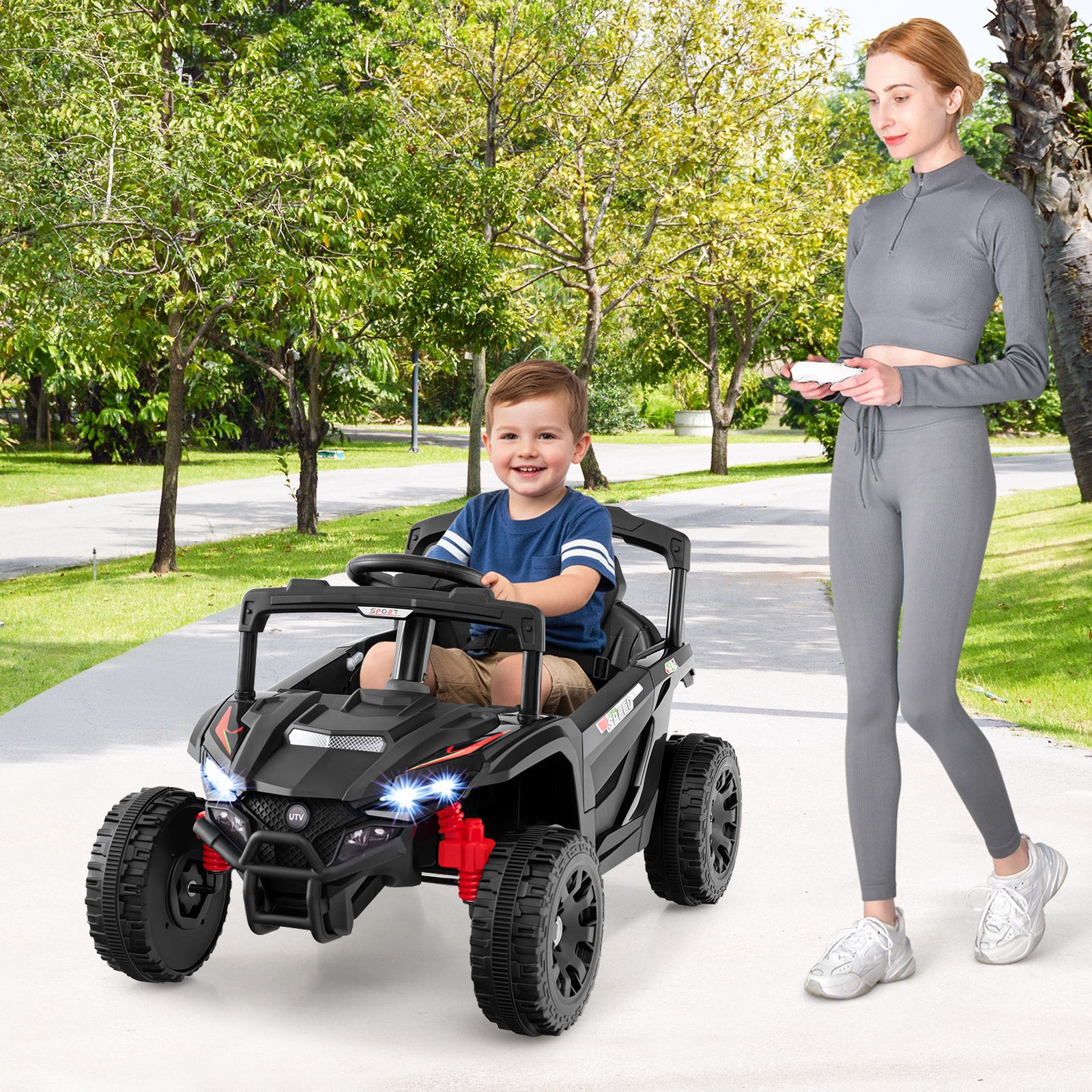 12V Kids Ride On Car UTV Electric Vehicle with LED Lights Music and Horn, Black Powered Ride On Toys at Gallery Canada
