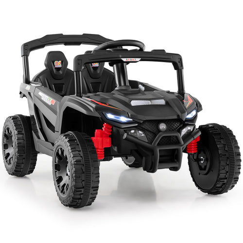 12V Kids Ride On Car, UTV Electric Vehicle, LED Lights, Music, Horn, Black
