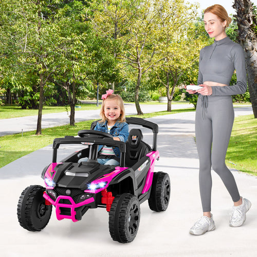 12V Kids Ride On Car UTV Electric Vehicle with LED Lights  Music and Horn, Hot Pink
