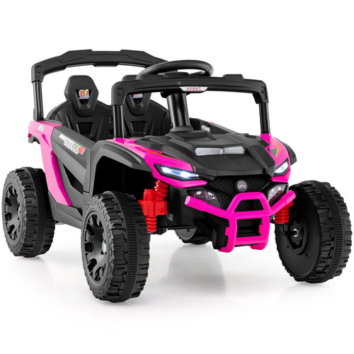 12V Kids Ride On Car UTV Electric Vehicle with LED Lights  Music and Horn, Hot Pink
